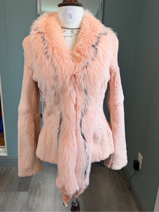 Jackets & Blazers - Vintage Pink Rabbit Fur Jacket Extra Long Fox Fur Collar Y2K XS/S